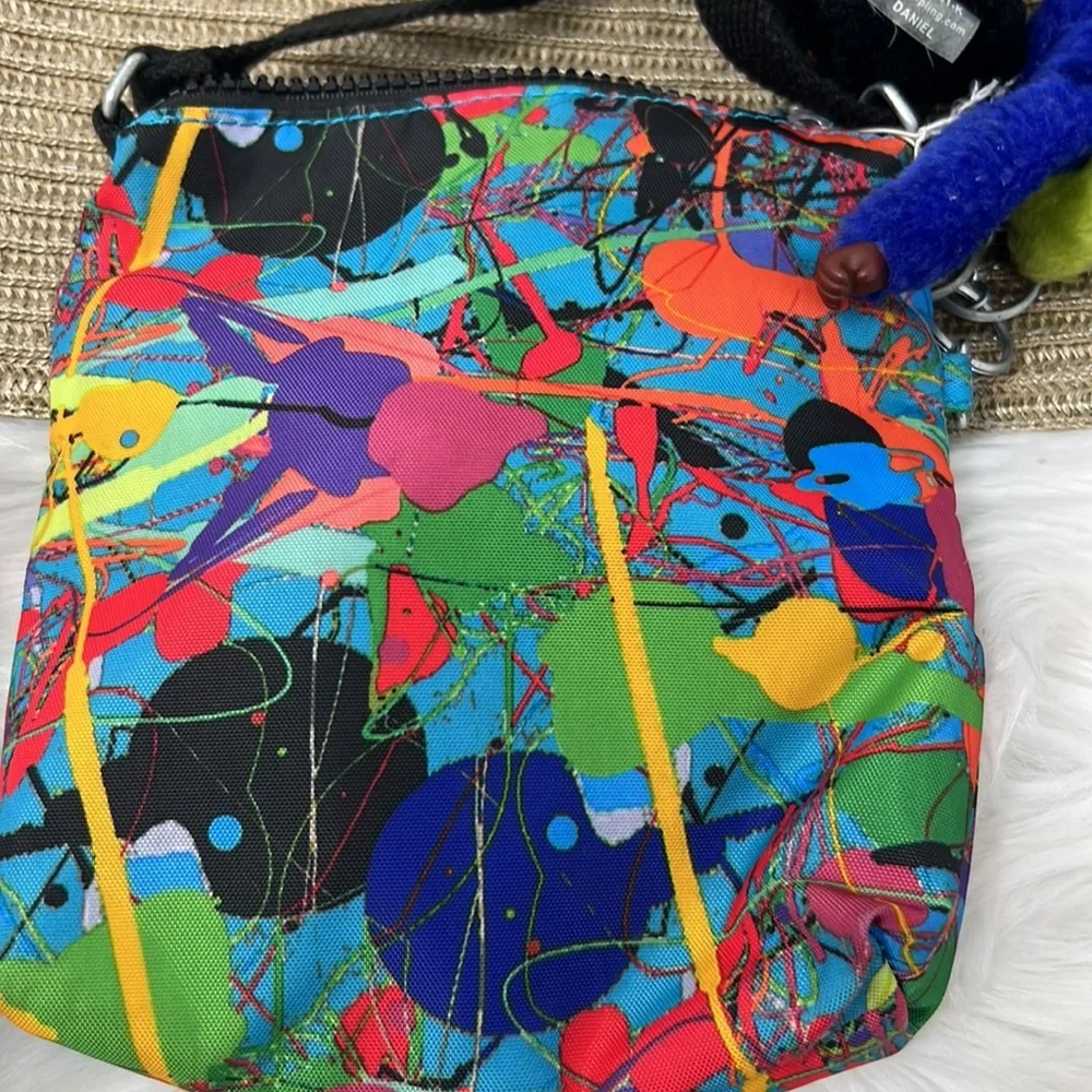 Kipling paint splash Crossbody Purse Handbags Key Chain W/Monkeys Collectible